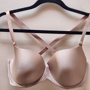 Aerie 360 Comfort T-Shirt Bra Beige Smooth Plunge Strappy Back